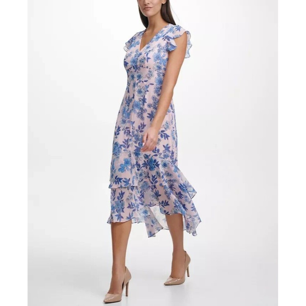 Tommy Hilfiger Pink and Blue Floral Midi Dress